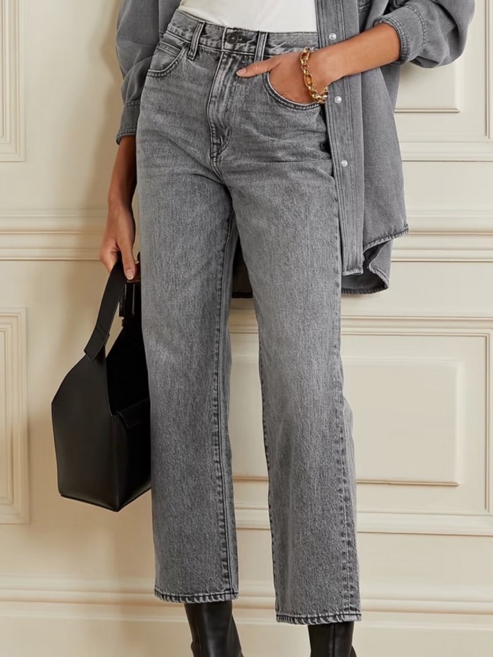 SLVRLAKE Straight-Leg London Crop Jeans in Many Moons Gray